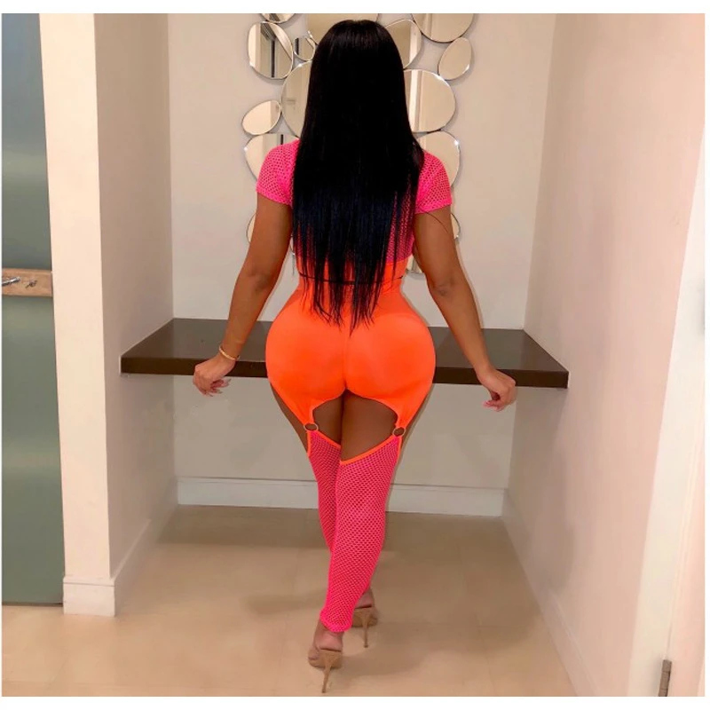 Женский флуоресцентный комплект из двух предметов ажурный лоскутный топ с