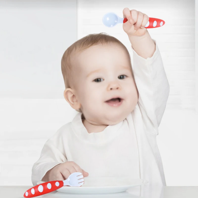 Модные Детские Обучающие ложки для малышей столовые приборы вилка двухцветная