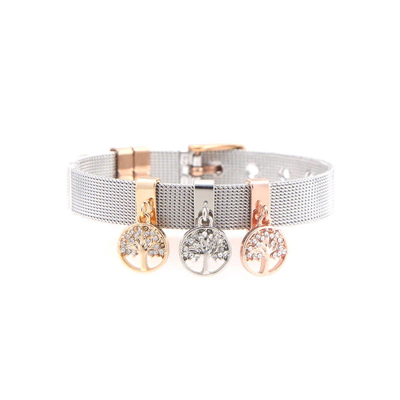 silver rose gold Прямая, женский браслет SANSHOOR из нержавеющей стали с подвеской в виде дерева жизни, подвески-горки для женщин, подарок своими руками - Metal Color: silver rose gold