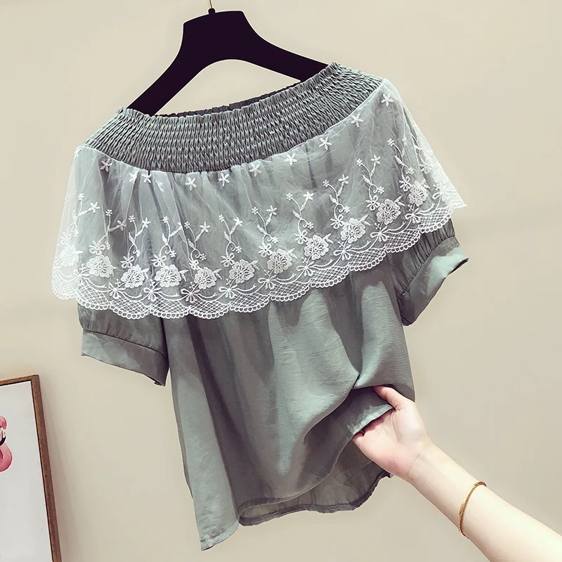 Модная женская одежда блузки 2019 с коротким рукавом блузка рубашка вырезом