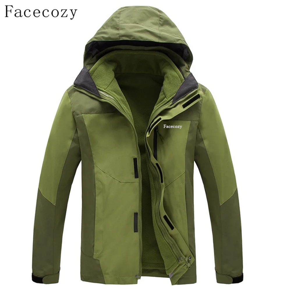 Facecozy для мужчин зимние уличные толстые Рыбалка софтшелл Куртки дышащий 2 шт. Ветрозащитный Кемпинг пальто