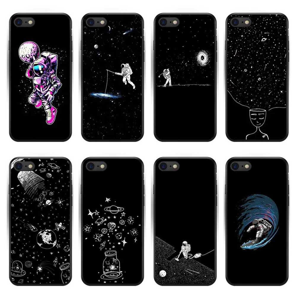 Мягкий силиконовый чехол из ТПУ для iPhone 6 6S Plus 7 7Plus 8 8Plus X XS XR Max sky Space planet Black and white sun