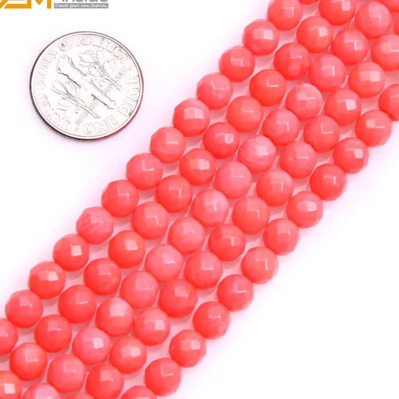 

Gem-inside Round Faceted Tiny Small Spacer Seed Pink Coral Beads For Jewelry Making 4-6mm 15inches DIY Jewellery