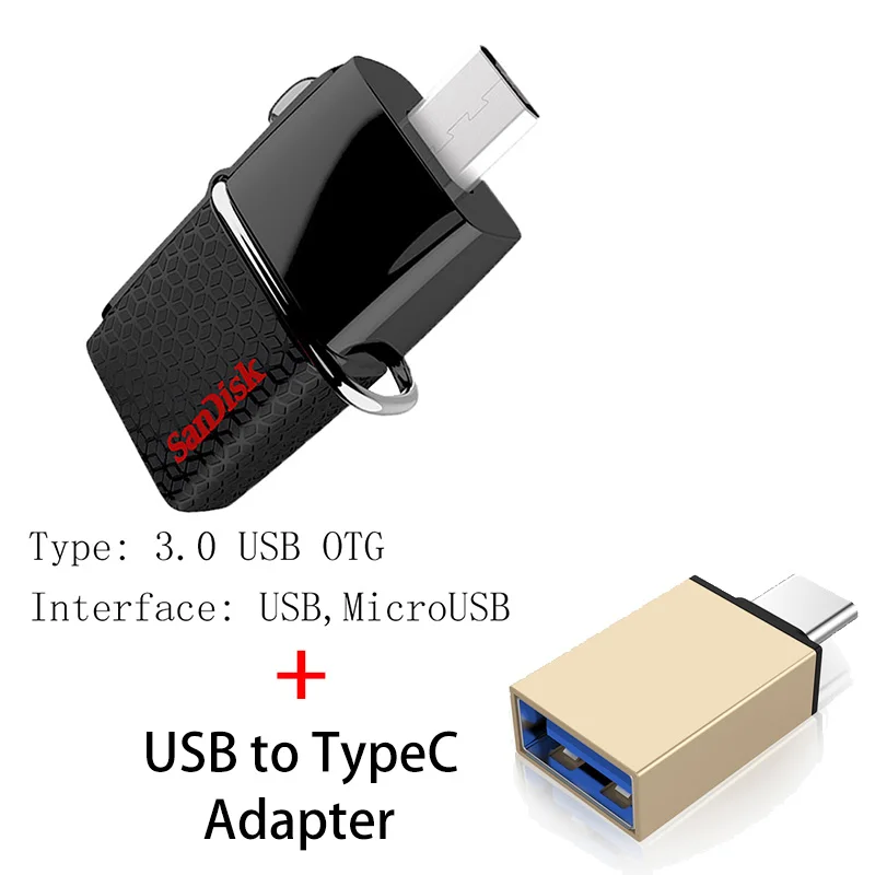 SDDD2-B Флеш-накопитель USB sandisk 16 ГБ, 32 ГБ, 64 ГБ, 128 ГБ, 256 ГБ, 3,0 МБ, ультра двойной OTG USB, флеш-накопитель, u-диск для компьютера, телефона, ПК - Цвет: SDDD2-B
