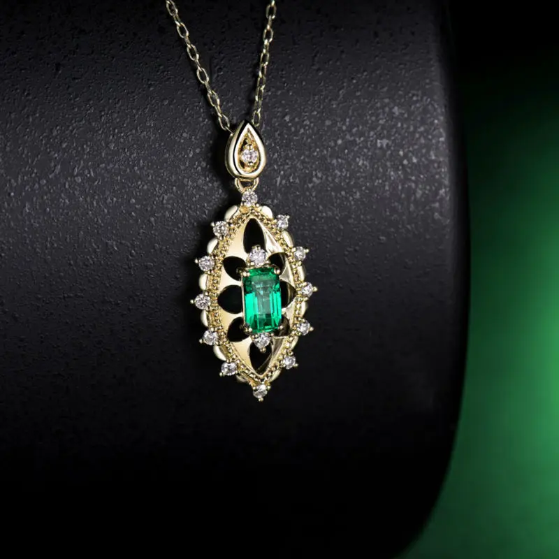 LOVERJEWELRY, ожерелье, подвеска для женщин, натуральный изумруд, драгоценный камень, настоящий бриллиант, подвеска для помолвки, 18 K, желтое золото, ювелирное изделие