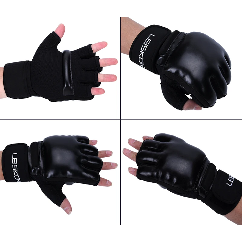 Leiskon для детей взрослых женщин мужчин перчатки ММА бокса с полупальцами каратэ