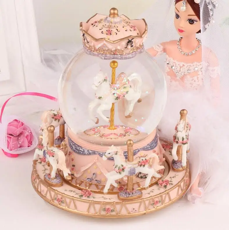 Crystal ball music box snowflake merry go round eight tone boxes | Дом и сад