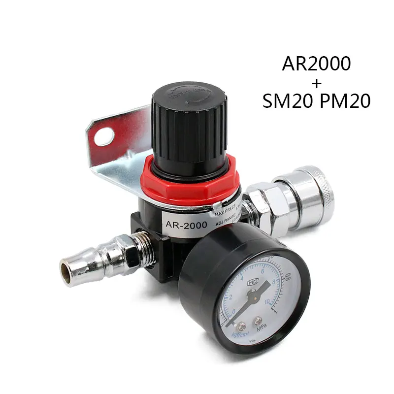 AR2000 SM20 PM20 AR2000 G1/4 ''пневматический Мини Воздушный давление сброса контроля компрессора регулятор обработки единиц клапан с манометром установки - Цвет: AR2000 SM20 PM20