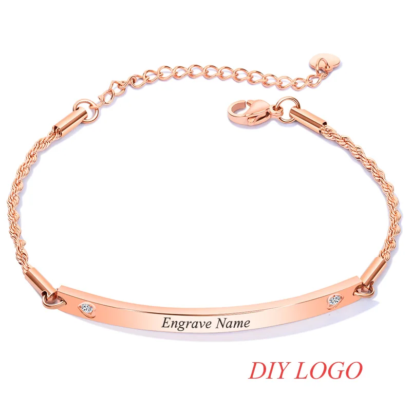 DIY LOGO rose gold AZIZ BEKKAOUI романтические розовое золото/серебро Цвет персонализированный логотип сердце хрустальные браслеты из нержавеющей стали для женщин - Окраска металла: DIY LOGO rose gold