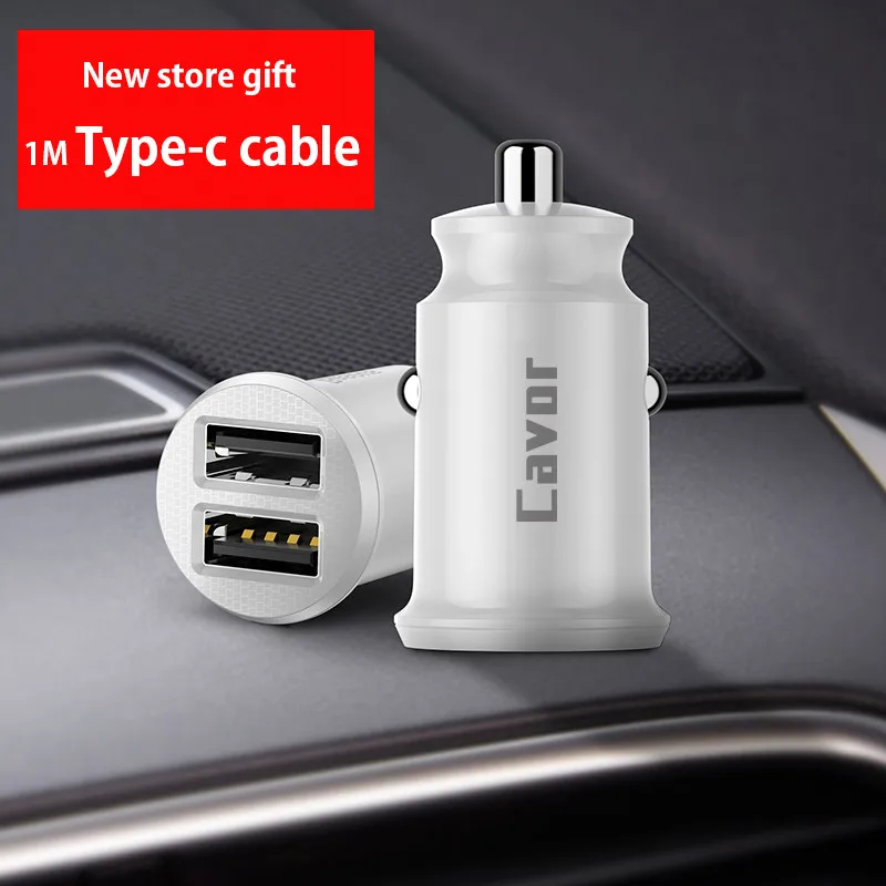 For type c Автомобильное зарядное устройство Mini Dual USB для iPhone xs max xr xs 6 6s 7 8 Plus быстрое зарядное устройство для планшета gps 3.1A USB зарядное устройство в автомобиле Бесплатный кабель - Тип штекера: For type c