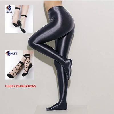 DROZENO сатин BRILLANT непрозрачные Collants Brillant мокрого вида Collants сексуальный Bas brillant De Mode Japonais Mince Taille Haute - Цвет: 04