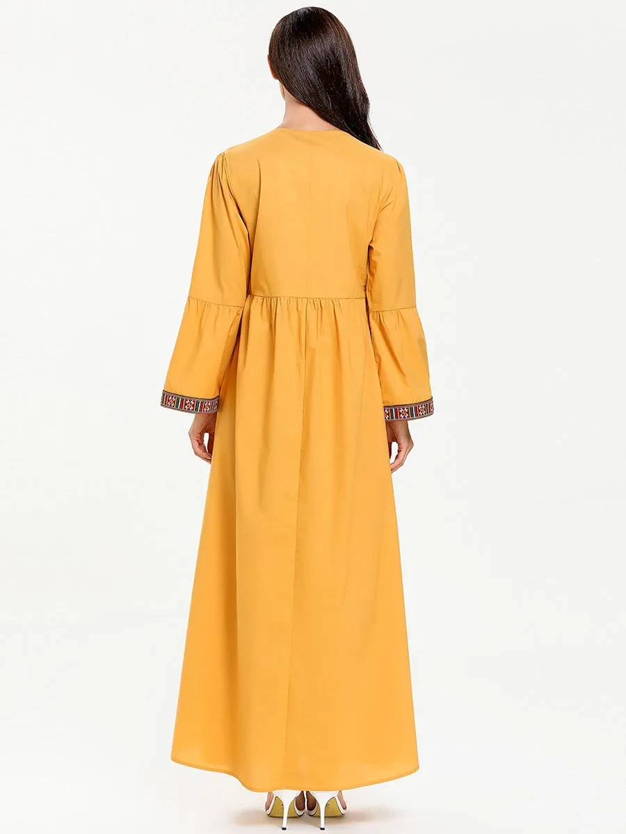 Золотой Макси женские мусульманские платья Абая марокканской Турции Дубай