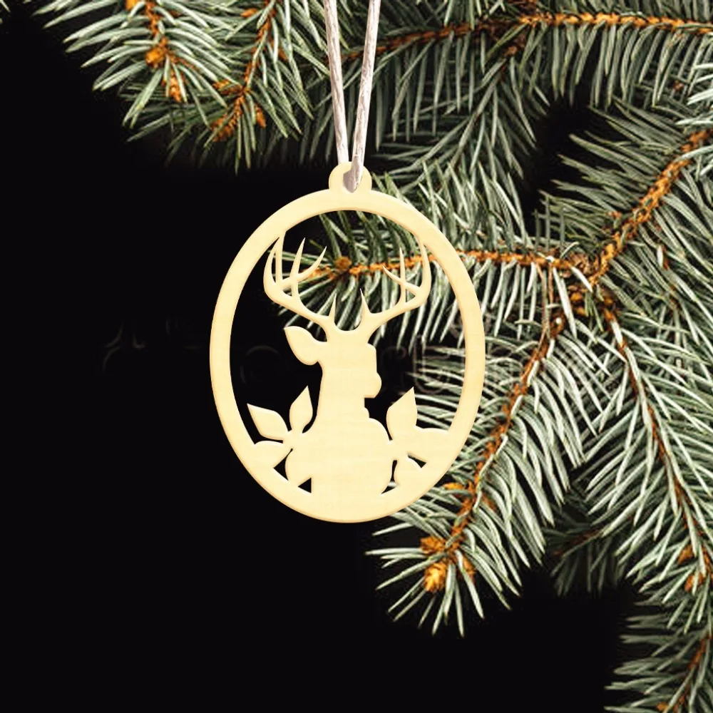 

10pcs 10x7.8cm Wood Wooden Deer with Flowers Home Christmas Tree Ornaments Hanging Decorations Christmas Gift for Kids