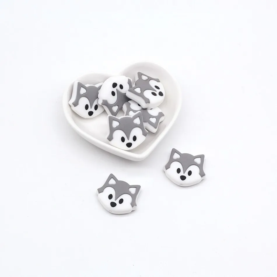Gray 10pc 10 шт. без БФА, силиконовый бисер, Товары для малышей, игрушки для прорезывания зубов, мини-собака, Койот, лебедь, кошка, олень, Силиконовый грызунок, детский Прорезыватель - Цвет: Gray 10pc