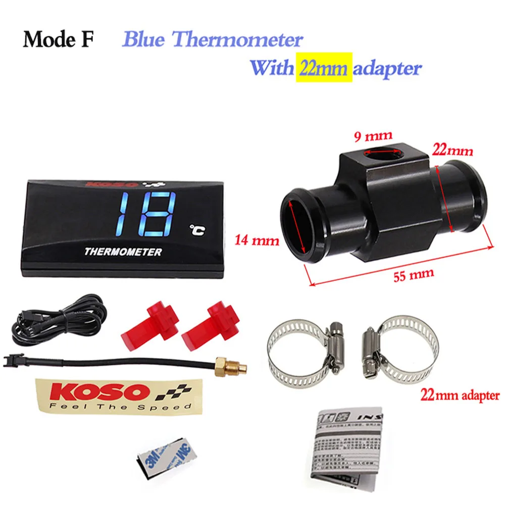 Mode F (blue) Super Slim Series Koso Digital Thermometer Voltmeter Kit Digital Display Instrument Meter Car Water Temperature Gauge Sensor - Цвет: Mode F (blue)