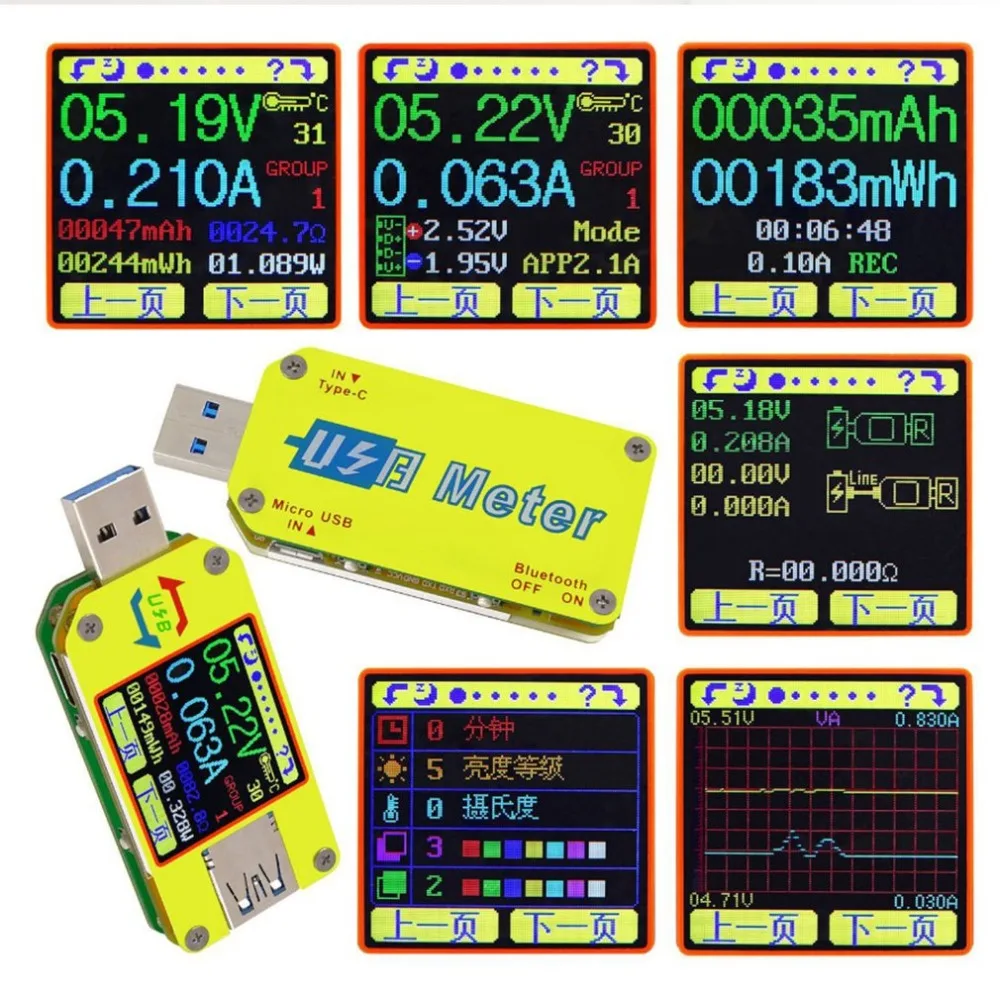 UM34/UM34C Для APP USB 3 0 тип c Вольтметр Амперметр Напряжение измеритель тока батарея