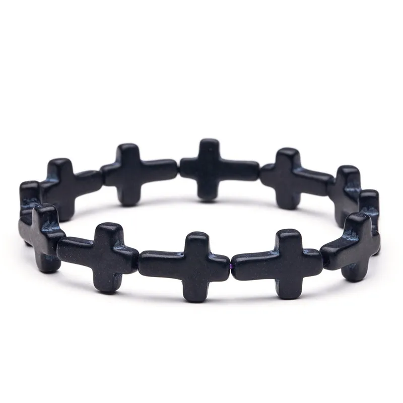 Pulseras 4 цвета бусины 8 мм браслет с натуральными камнями крест Иисуса молитва бисером мала унисекс Мужские браслеты и браслеты ювелирные изделия Bijoux - Окраска металла: B020508B