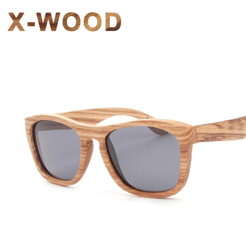 X-WOOD Big Fashion Zebra Wood Sunglasses Polarized Men Red Mirror Lens Driving Women Vintage Brand Designer Eyewear | Аксессуары для