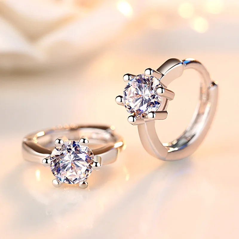 

New Fashion 925 Sterling Silver Earrings Six Claw Zircon Heart Arrow Round Stud Earrings For Women Best Gift