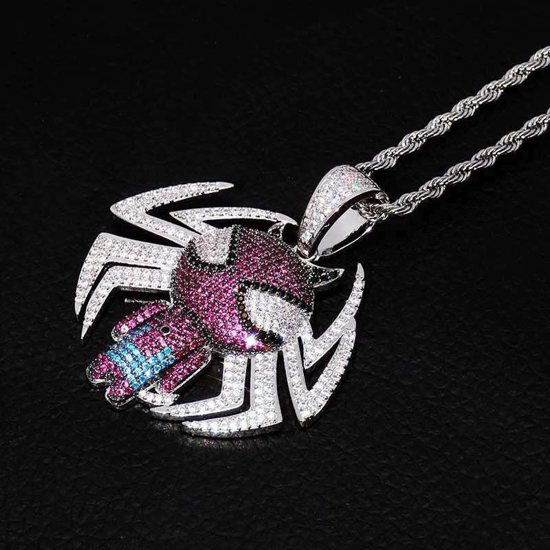 Bling Ice Out Мультфильм Человек паук Мужская подвеска Новое поступление Мода хип хоп