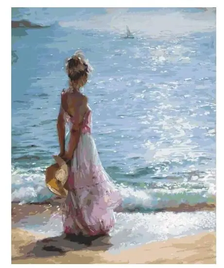 21102 Sea girl in a sunny day наборы для раскрашивания по номерам взрослых DIY|Картины номерам|