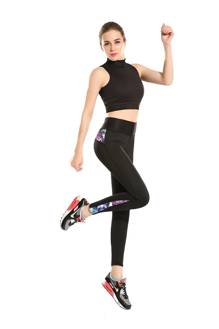 Women Patchwork Gradient Blue Purple Galaxy Exercise Leggings Quick Drying Ankle Length Energy Pants Trousers Ropa Mujer | Женская