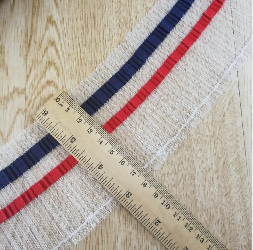 15 ярдов красный/белый/синий плиссированная шифоновая кружевная ткань отделка