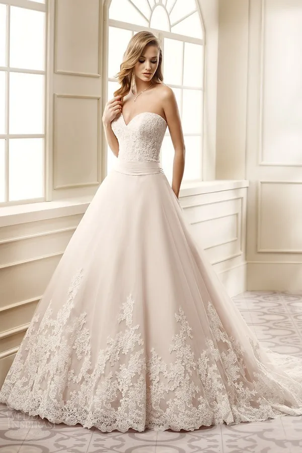 Акции Новый Элегантный Белый Кот Кружева Свадебное Платье Тюль Бальное платье