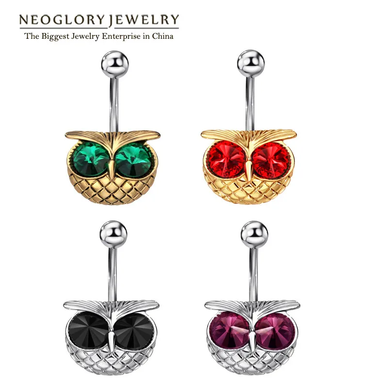 Кольцо Neoglory в виде совы Стразы для пирсинга пупка женщин модное пляжное