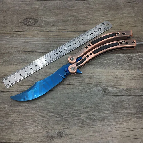 Blue bronze Дропшиппинг CS GO бабочка в ноже Karambit нож бабочка складной тренировочный нож игровой нож тупое лезвие без края инструмент - Цвет: Blue bronze
