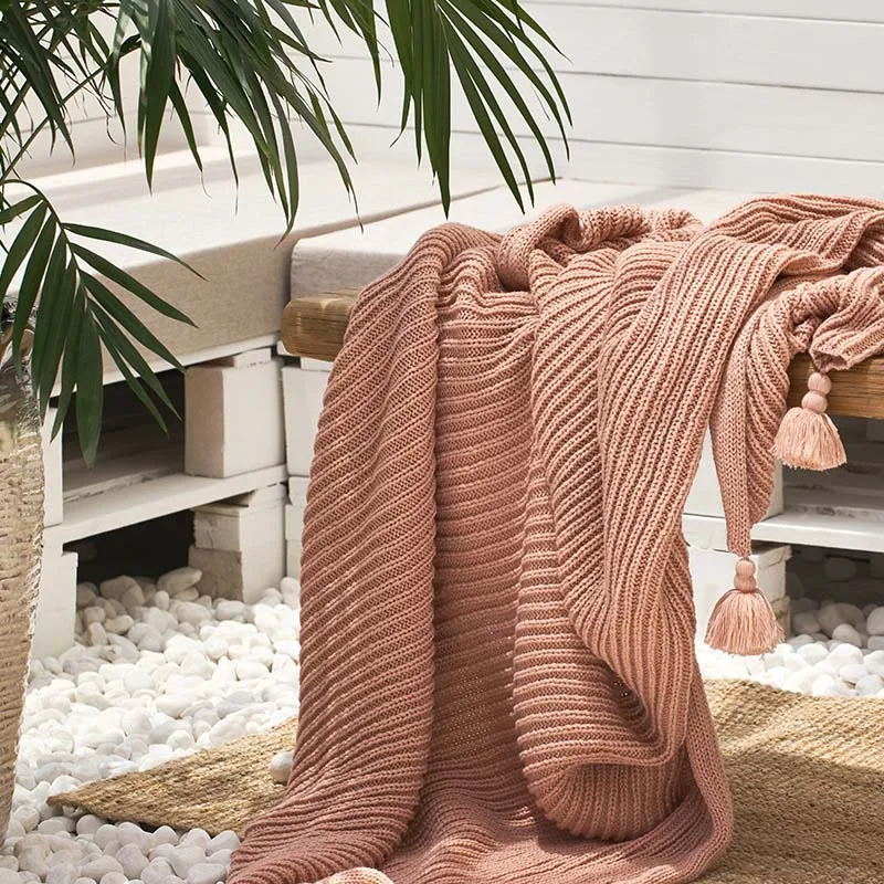 pastel pink Вязаное одеяло с нитью, мягкое теплое декоративное одеяло для домашнего декора для взрослых, покрывало для кровати/дивана/самолета/путешествий - Цвет: pastel pink