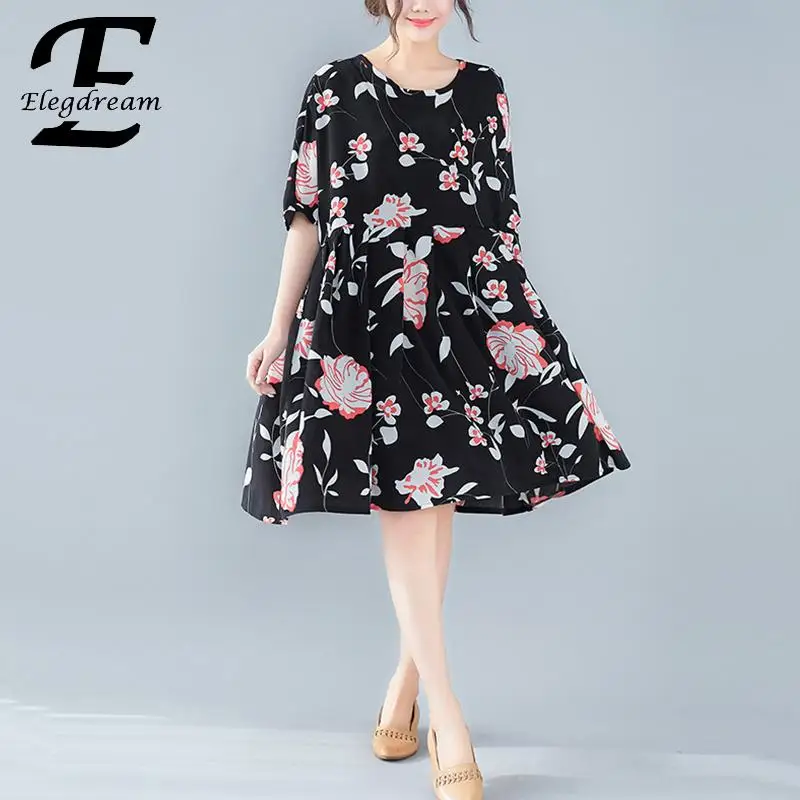Elegdream большой Размеры Для женщин модный принт в стиле Бохо пляжное платье женские