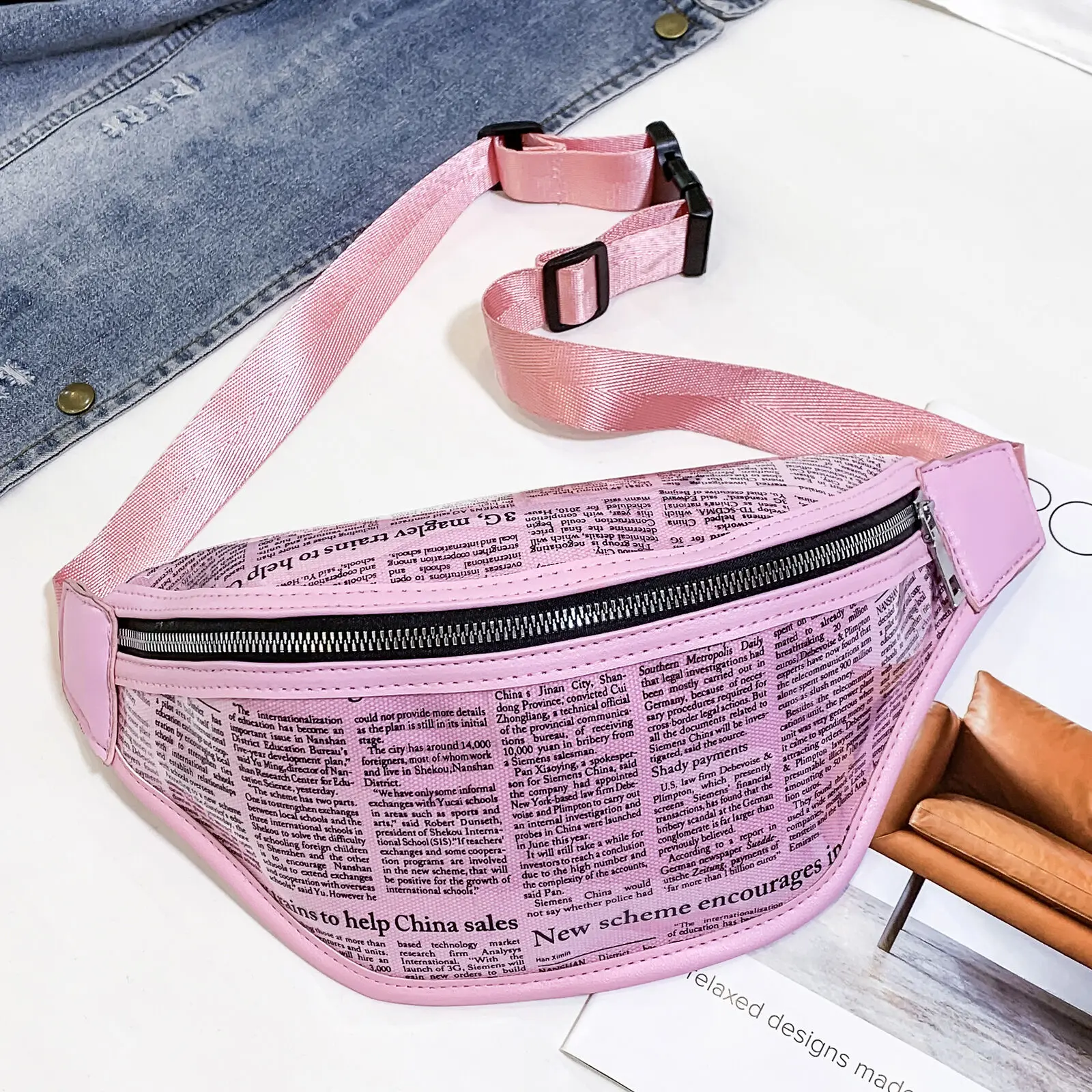 Модные женские маленькая поясная сумка Fanny Pack ПВХ сумка кошелек на пояс, Дамский кошелек, чехол для телефона чехол сумка для путешествий белый черный розовый красный зеленый - Цвет: Розовый