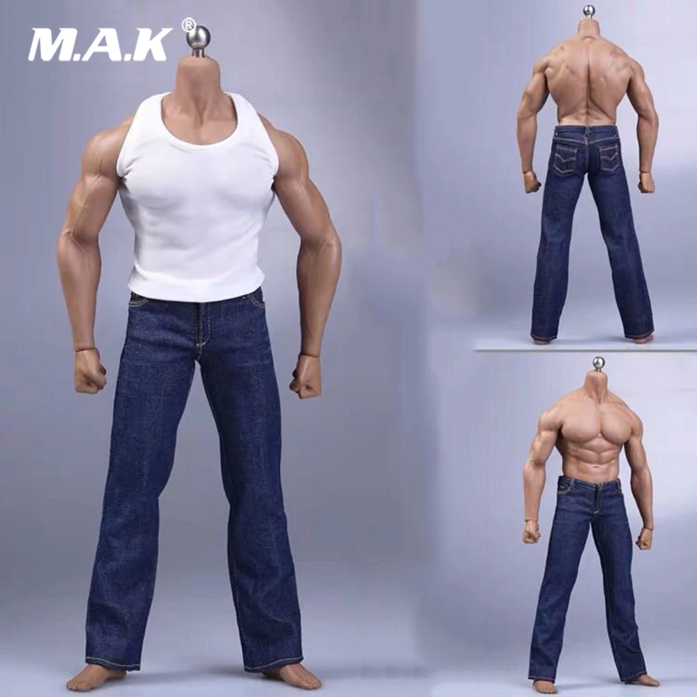 

1/6 Scale Male Figure Clothes Set Loose Jeans Vest Belt Accessory Model for 12'' M35 Muscle Strong Body