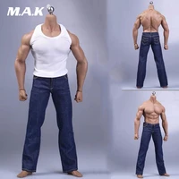 16 scale male figure clothes set loose jeans vest belt accessory model for 12 m35 muscle strong body