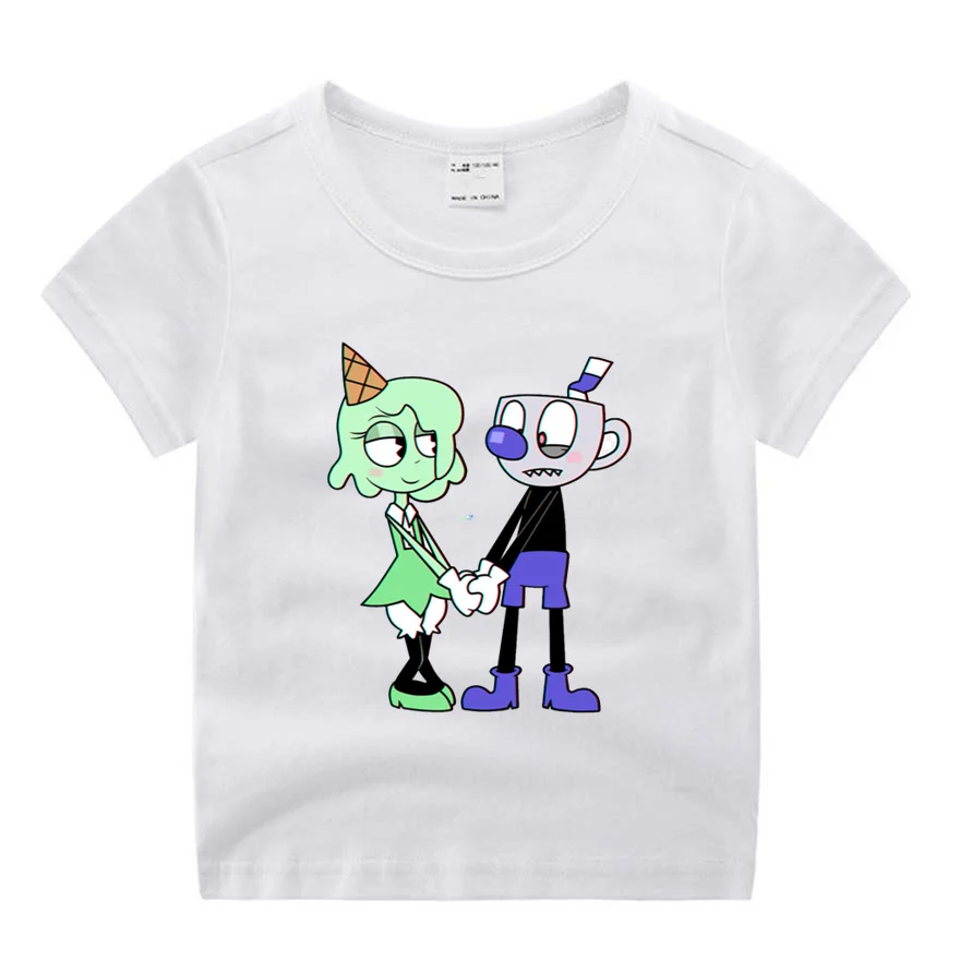 Дети мультфильм Cuphead Фильм Смешной мультяшный принт футболка Для детей, на лето топы с круглым вырезом для мальчиков и девочек Футболка Повседневная одежда для малышей - Цвет: P628-2