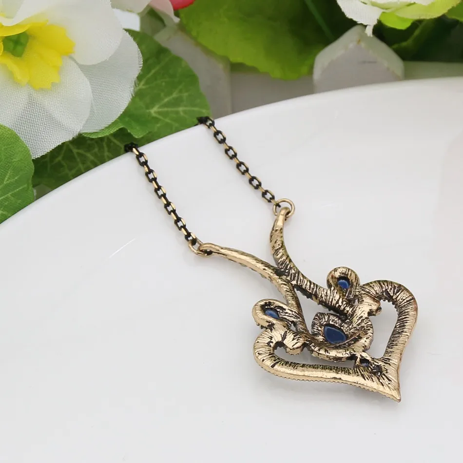 Женское ожерелье с подвеской в виде сердца под античное золото|bijoux fashion|floral