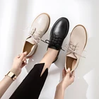 Весенне-осенние женские оксфорды на шнуровке; туфли на плоской подошве из искусственной кожи на шнуровке с круглым носком; черные туфли в стиле дерби; женская повседневная обувь; femme 32 43