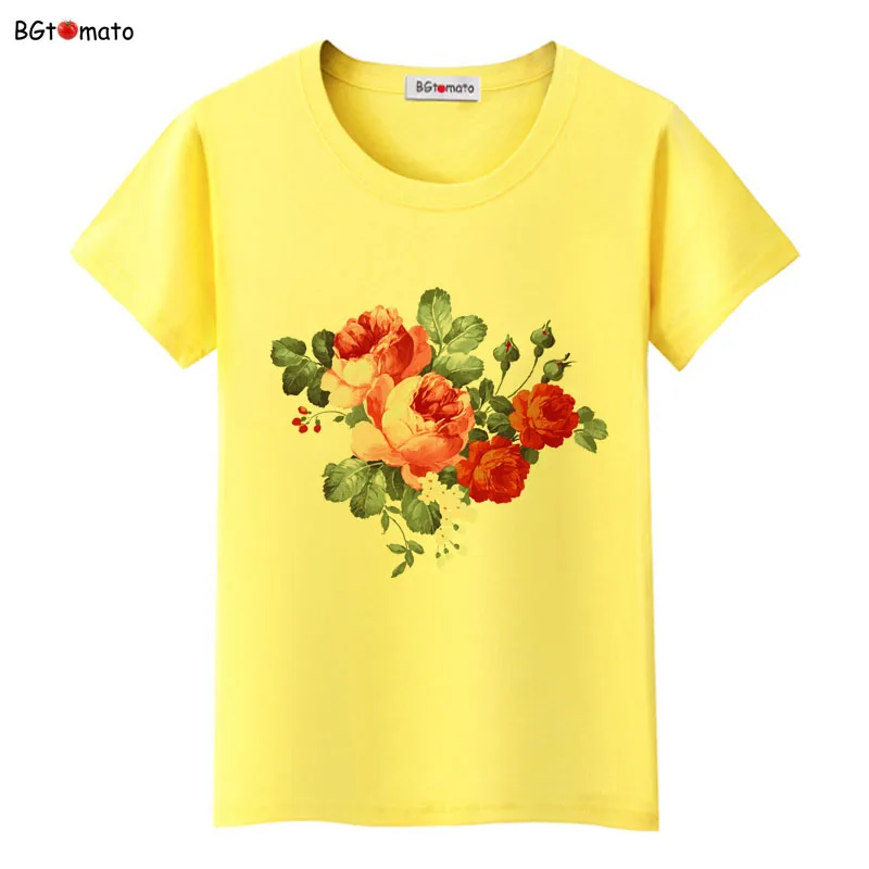 Bgtomato красные розы Классическая красивая Цветочная футболка для женщин новый