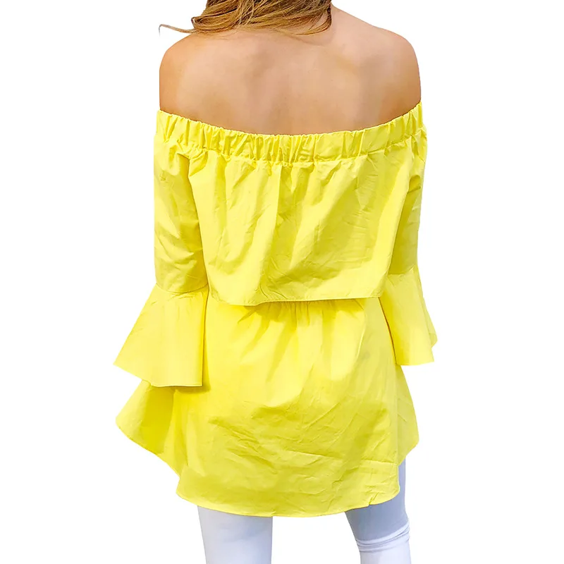 Spring Women Open Back Blouses Shirt Summer Off Shoulder Long Bell Sleeve Blouse Tops Causal Chiffon Blusas Female WS7502S |