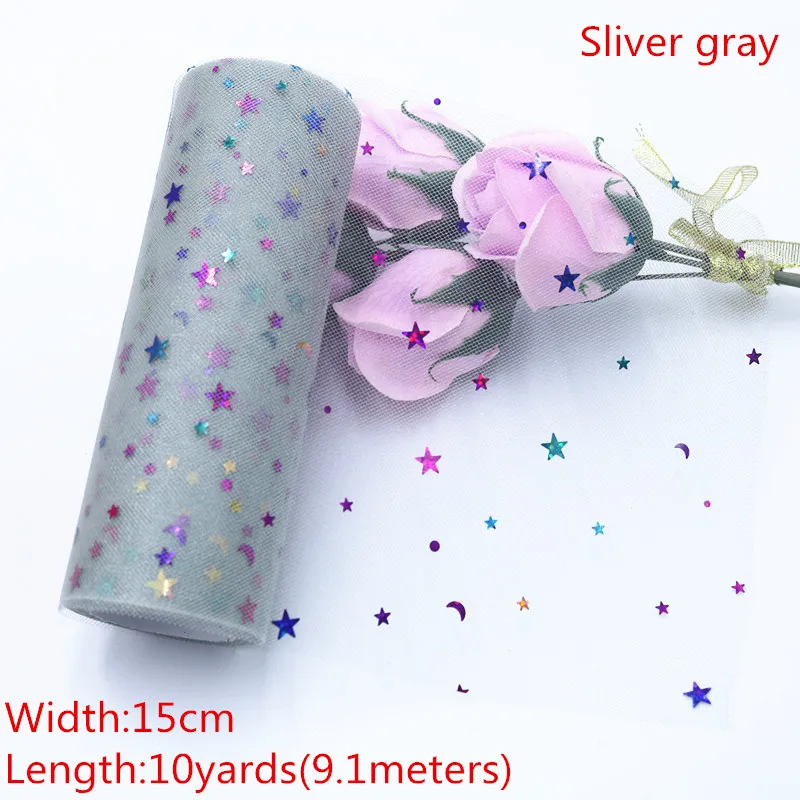 Sliver gray Сверкающая Тюлевая юбка-пачка с радужной звездой для настольного бегуна, стула, ленточки с бантом для свадебной вечеринки, украшения для дня рождения с изображением единорога - Цвет: Sliver gray