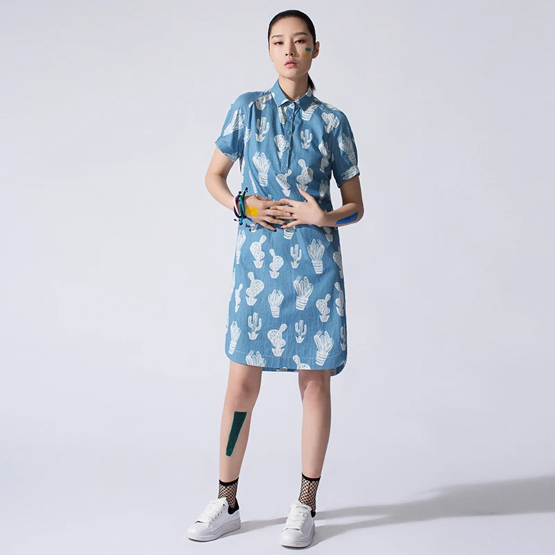 Платье рубашка LYNETTE'S с коротким рукавом принтом кактуса|lynette's chinoiserie|dress dress