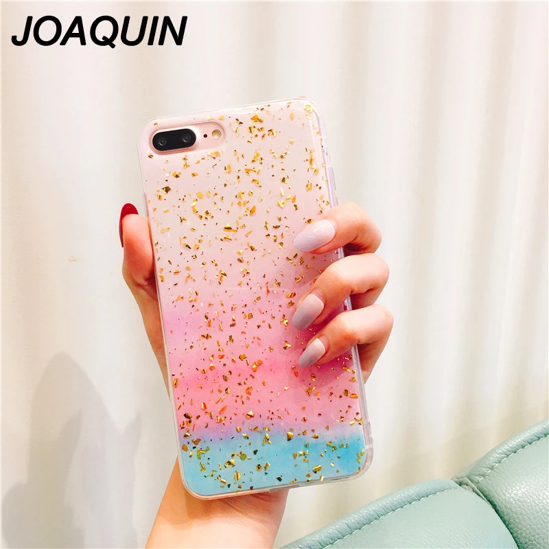Cute Glitter Bling Case for iPhone 6 6s 7 8 Plus Glossy Epoxy marble Rainbow color Soft For X XS Max XR Cover |