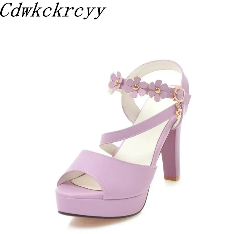 

Summer New pattern fashion Violet Flower Sweet High-heeled Fish mouth Women sandals Thick bottom Waterproof temperament sandals