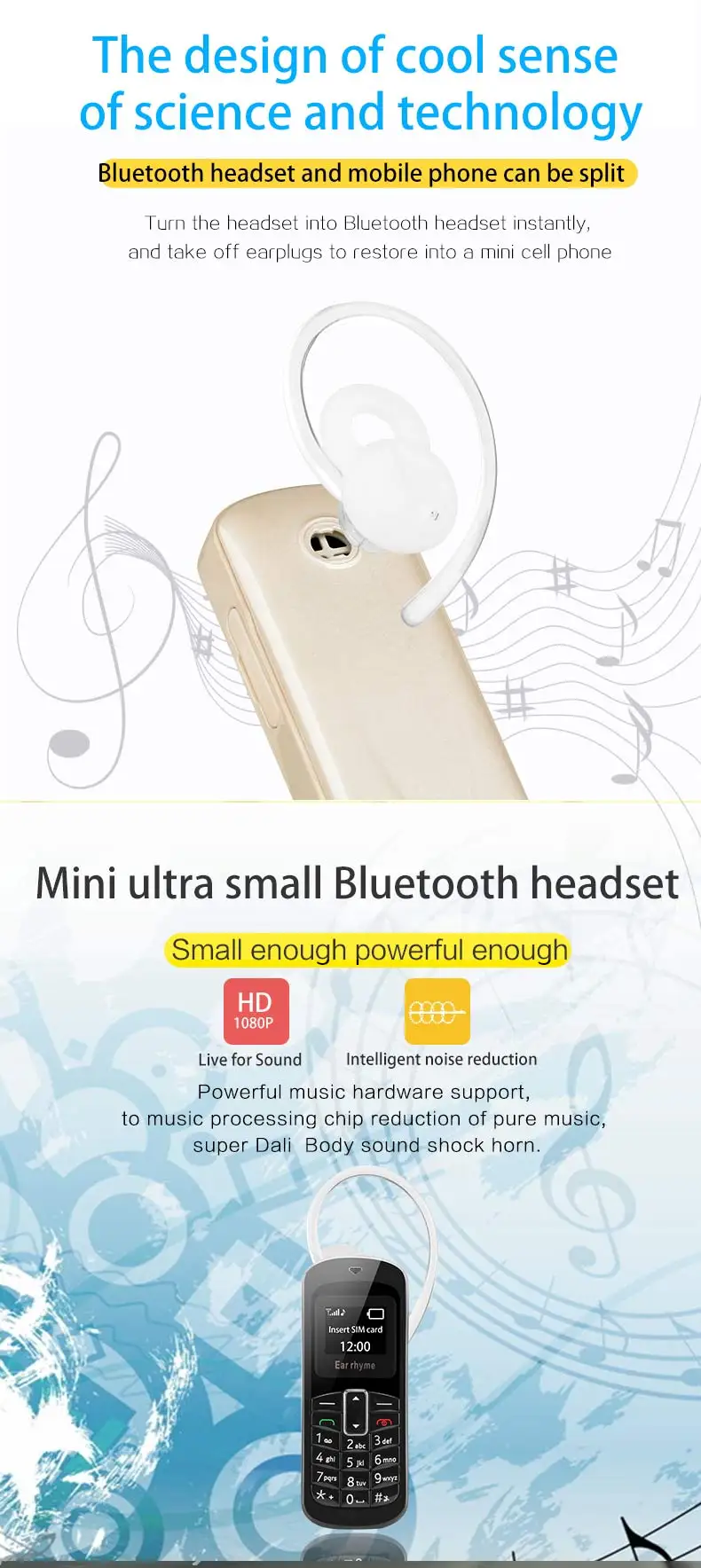 Tiandirenhe M9 мини беспроводные Bluetooth наушники гарнитура Dialer стерео карманный мобильный телефон микро sim-карта набор вызова pk bm50 bm70