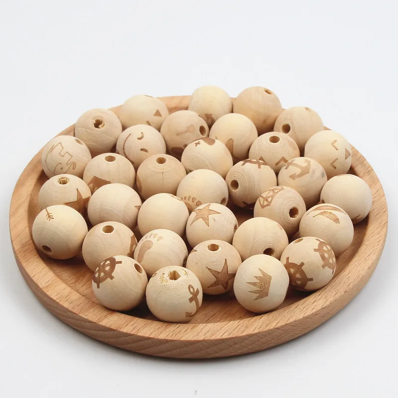 10 шт. деревянные бусины с разноцветным узором из натурального дерева 20 мм для