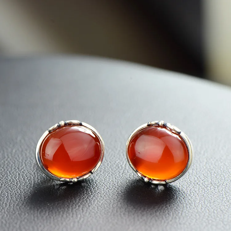 

S925 silver mosaic jewelry wholesale original red Onyx retro earrings, art lady jewelry earrings wholesale