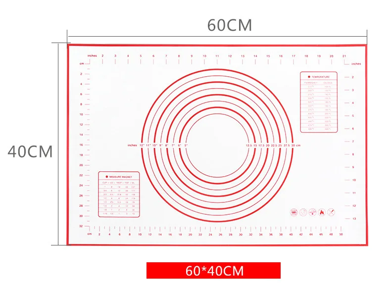 60 X 40 Противоскользящий силиконовый коврик для выпечки с измерениями для силиконового коврика для выпечки, коврик для раскатки теста, вкладыш для духовки, коврик для помадки/пирога - Цвет: 60 X 40