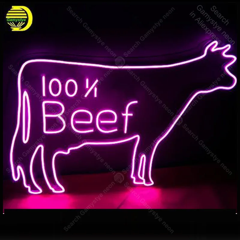 Неоновая вывеска для 100 говядины Настоящая стеклянная трубка неоновая лампа