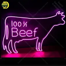 Неоновая вывеска для 100 говядины Настоящая стеклянная трубка